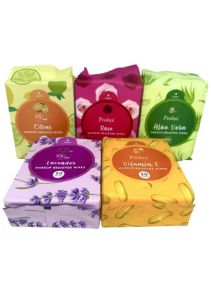 toallitas desmaquillantes prolux 30 unidades aloe vera, rosa, lavanda, vitamina e y citrus